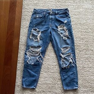 Topshop Distressed Blue low rise Ankle-Length Ripped Jeans